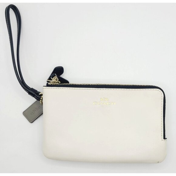 Coach Double Leather Wristlet Clutch Wallet Purse With Logo & Hang Tag - Picture 1 of 15